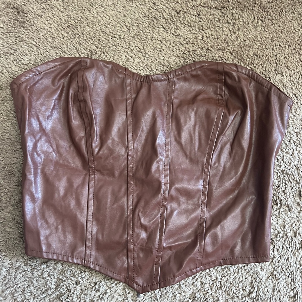SHEIN Brown Faux Leather Top